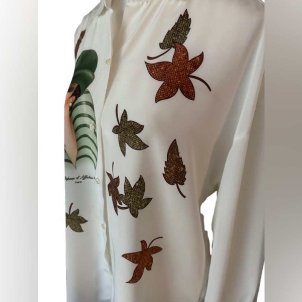 Stunning Autumn DEFENSE B’AFFICHER Blouse Leaf Medium Fall Shirt Top Vintage 90s - Picture 11 of 16